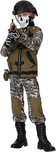Miniatura 5 de Kids Camo Trooper Costume Army Solider Camouflage Dress Up Halloween Outfit with Tactical Vest and Accessories
