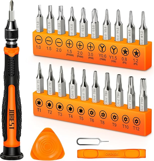 JOREST 24-częściowy zestaw wkrętaków precyzyjnych, mini zestaw narzędzi z Torx T1, T2, T3, T5, T6, T8, T9, T15, Triwing Y00, Star P2/P5, Phillips PH00, -1.5/2.0, itd., do PS4, przełącznika, laptopa,
