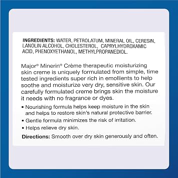 MAJOR Therapeutic Moisturizing Minerin Creme - Body Cream Moisturizer for Dry Skin - Fragrance-Free - 16 Oz. (1 Pack)