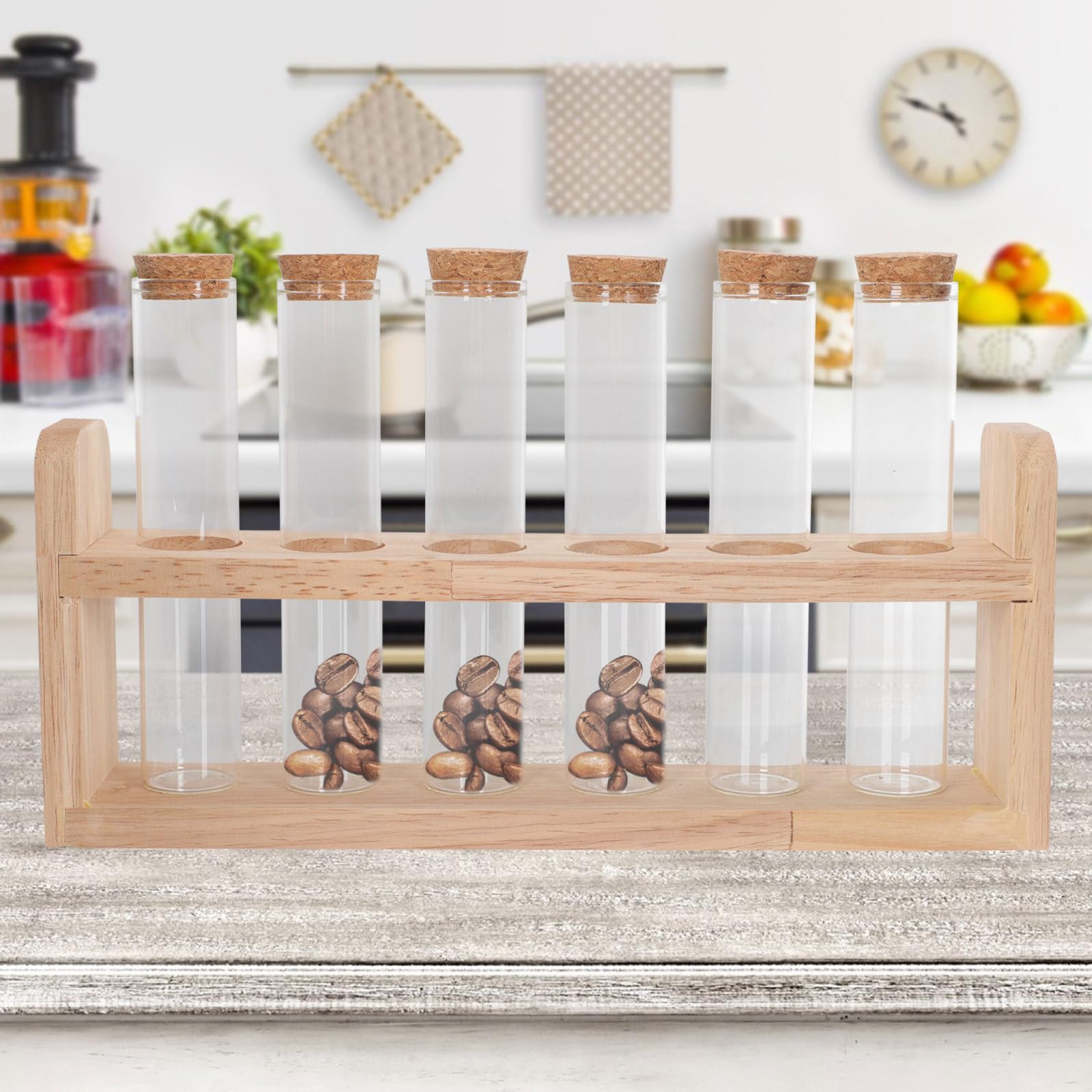 DOITOOL Espositore Provette Porta per Caffè in Chic Vetro di Chicchi Legno e Multifunzionale , Design Semplice Facile da Trasportare Ristoranti e Bar