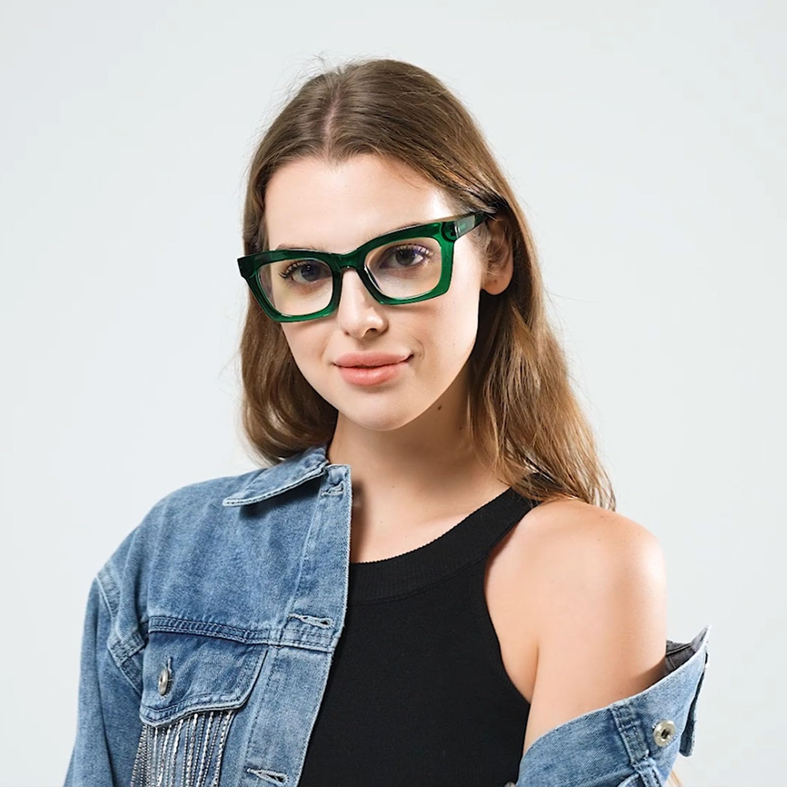 Hubeye Gafas de lectura para Mujeres de Moda Anteojos de lectura con Bisagra de resorte ultraligeras anti luz azul (Negro+Verde, 2.00)