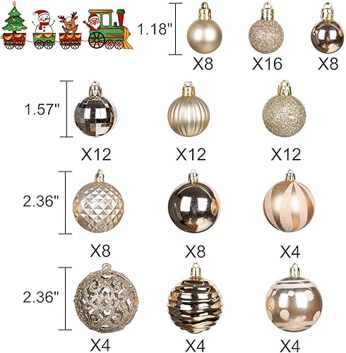 Miniatura 3 de 100 adornos de bola de Navidad, surtido de decoraciones de árbol de Navidad inastillables, juego de adornos decorativos colgantes de temporada para