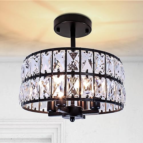 JWLUYN Lámpara de techo empotrada de cristal, 11.22 pulgadas, 4 luces de granja para comedor con base E12, accesorios de iluminación de techo para
