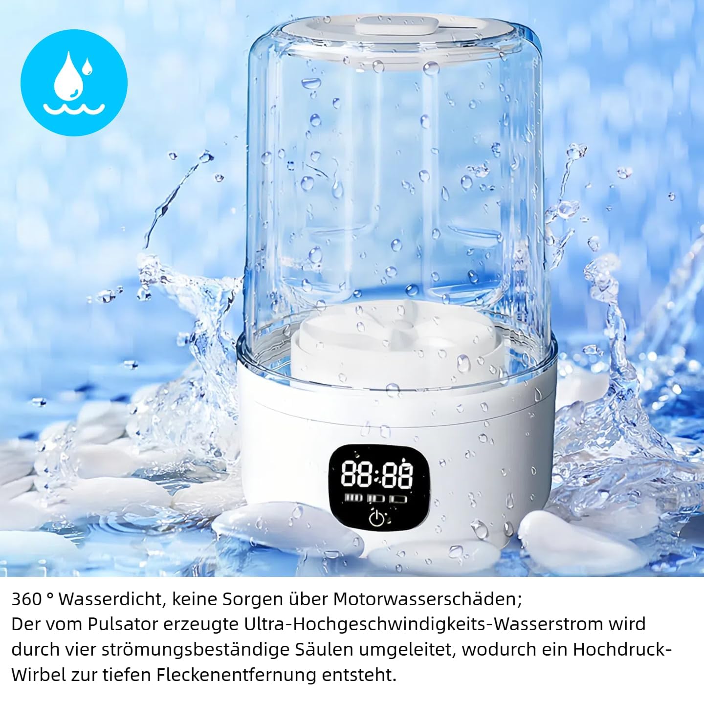 Tragbare Mini Waschmaschine, Unterwäsche Drahtlose-Waschmaschine, Unterwäsche-Wascher mit 2 Modi, Wiederaufladbare Drahtlose Wäschebecher für BHs, Socken im Reise, Camping