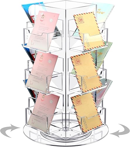 Menkxi Soporte giratorio de acrílico para tarjetas de visita de 3 niveles, soporte giratorio para tarjetas de felicitación, soporte de exhibición