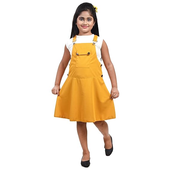 Fariha Fashions Girls Cotton Blend Knee Length Striped Womens Dungaree Dress with Top