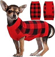 Vista 12 de Kuoser Suéter de punto para perro, ropa clásica de punto trenzado a cuadros, ropa de cuello alto para cachorros para clima frío para perros pequeños