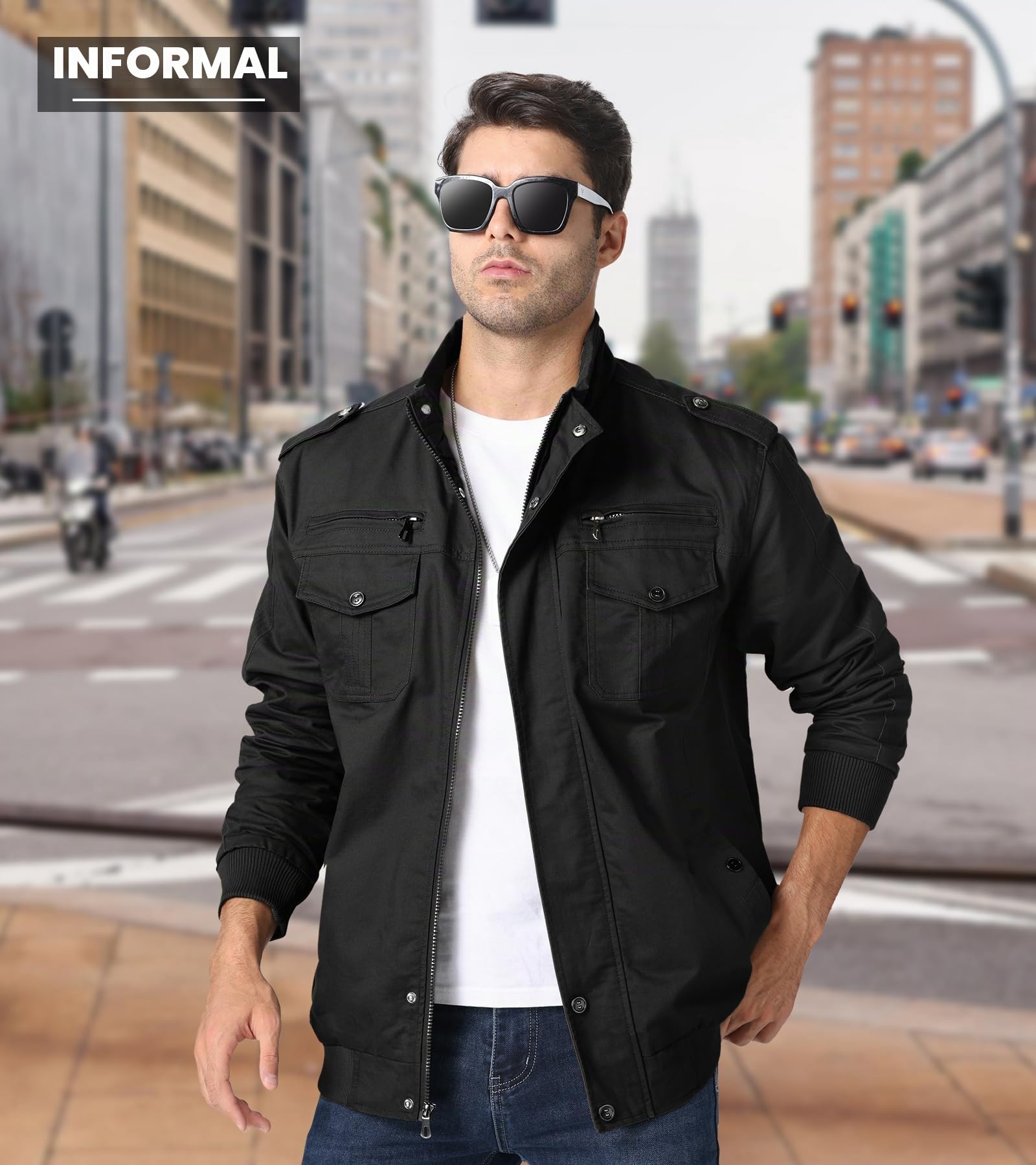 EKLENTSON Chaqueta Militar Casual Algodón Chaqueta para Hombre,Chaqueta de Bomber,Tácticas Invierno Cortavientos Abrigos con Bolsillo Cremallera para Otoño Invierno