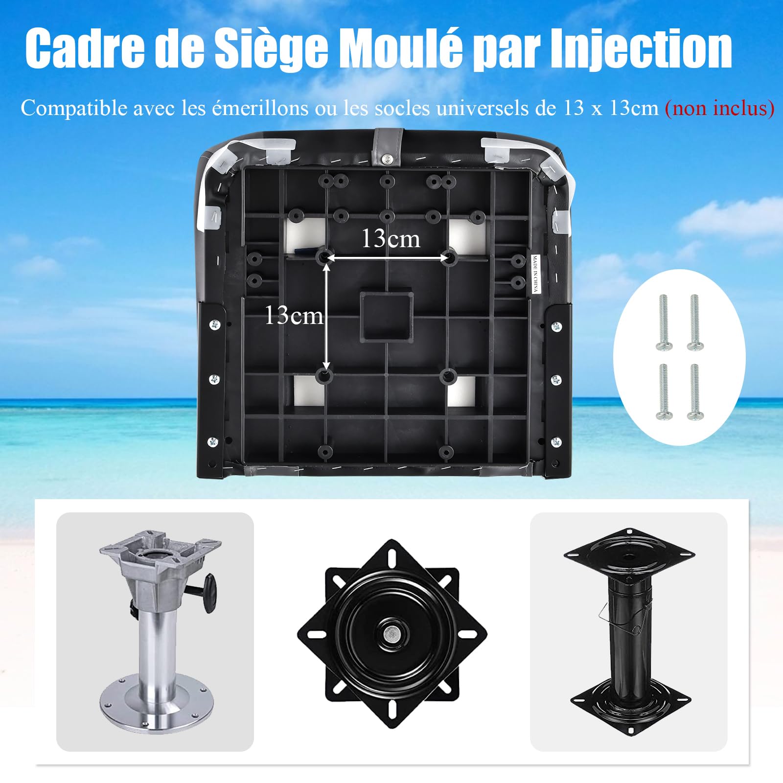 GYMAX Asiento de Barco de Respaldo Alto, Cómodo Asiento con Cojín de Espuma de Alta Densidad, Asiento de Capitán de Barco Plegable con Bisagras Flexibles, Universal (Negro, 44 x 50 x 60 cm - 1 PC)