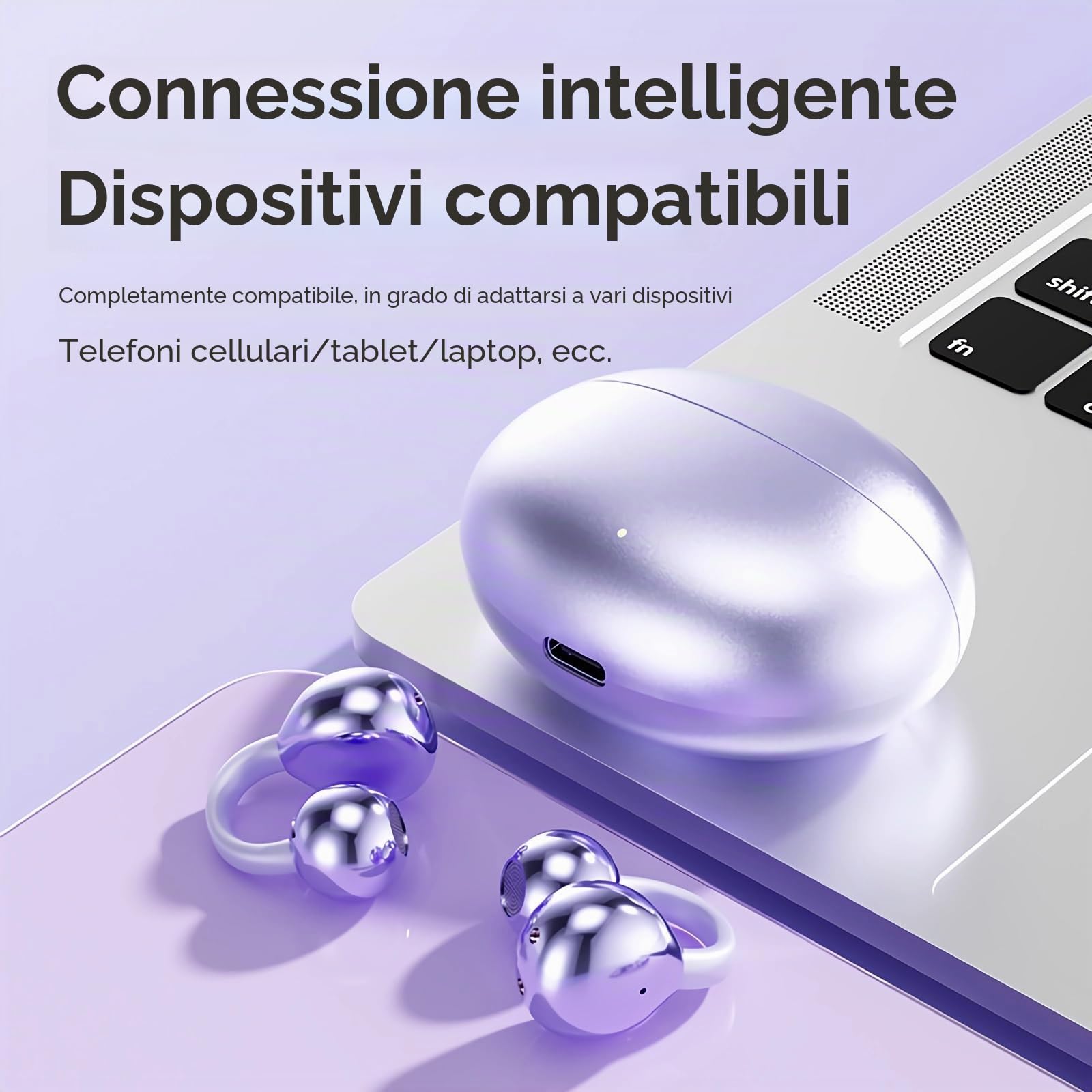 PTHTECHUS Cuffie Wireless, Sportivi Clip Aperta Cuffie Conduzione Ossea, Diaframmi 12mm ENC, Chiamate Cristalline, Auricolari Bluetooth 5.4 Compatibile iOS/Android, 30 ore di Riproduzione, Viola-b