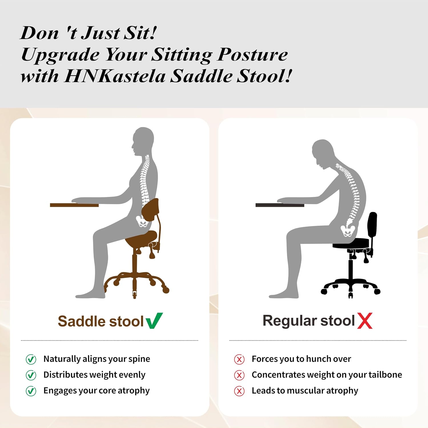 Rolling Saddle Stool Chair with Adjustable Backrest Lumbar Support