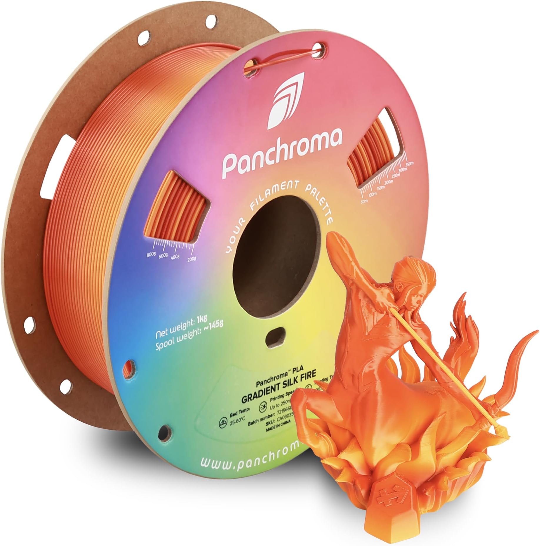Polymaker Panchroma Gradient Silk Fire PLA 3D Printing Filament 1.75mm 1kg, Smooth Color Transitions, Shiny Silk Finish, High Speed Printing, Ideal for Home Décor, Toys, Cosplay, Miniatures & Gifts