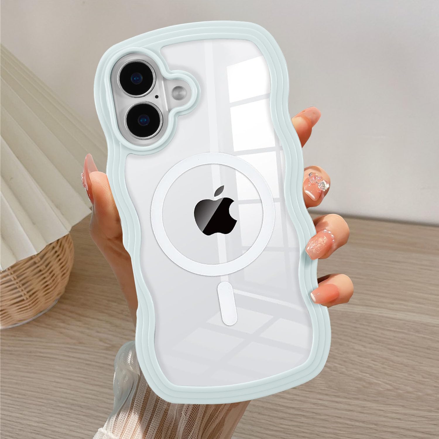 Housse antichoc iPhone 17 MagSafe silicone bleu clair esthétique - 10