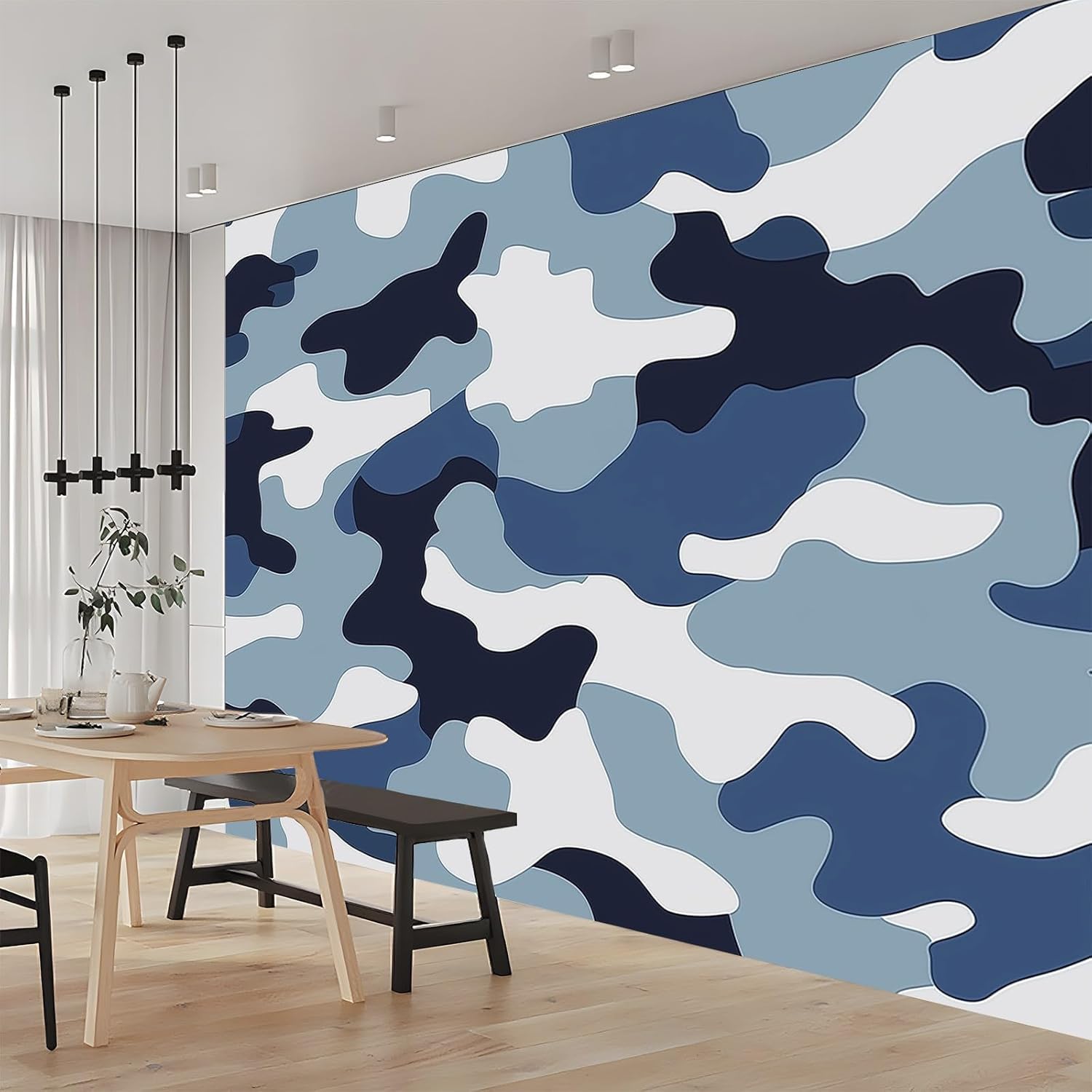Papier Peint Camouflage Bleu 200x140 cm poster mural intissé pour chambre