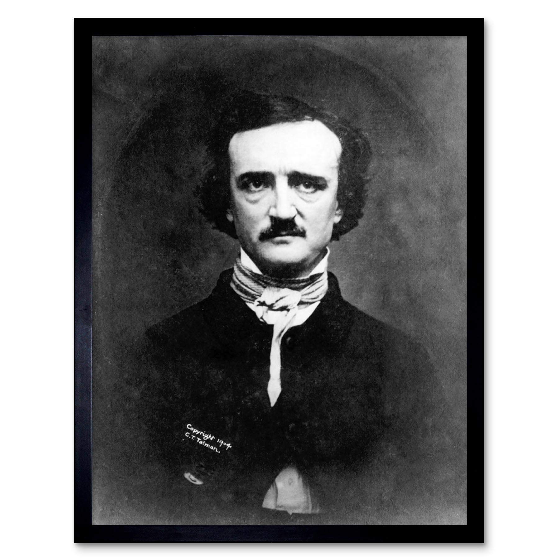 Wee Blue Coo Framed Black Vintage Edgar Alan Poe Portrait Art Print Framed Poster Wall Decor 12X16 Inch