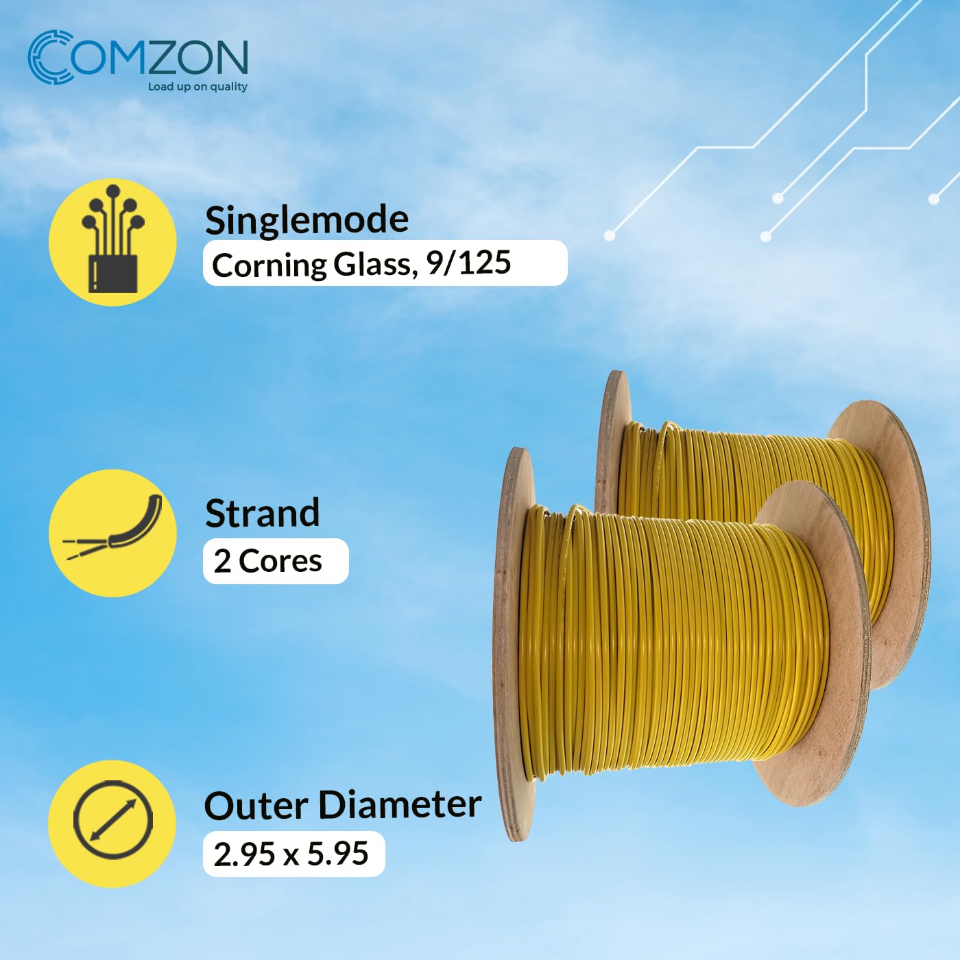 Yellow Singlemode Fiber Optic Cable, OS2 9/125 Duplex Zipcord, Corning SMF-28 Ultra, Plenum Rated, 1000ft