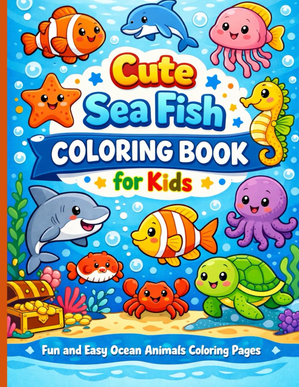 Cute Sea Fish Coloring Book for Kids Fun and Easy Ocean Animals Coloring Pages for Toddlers and Children Ages 3–8
