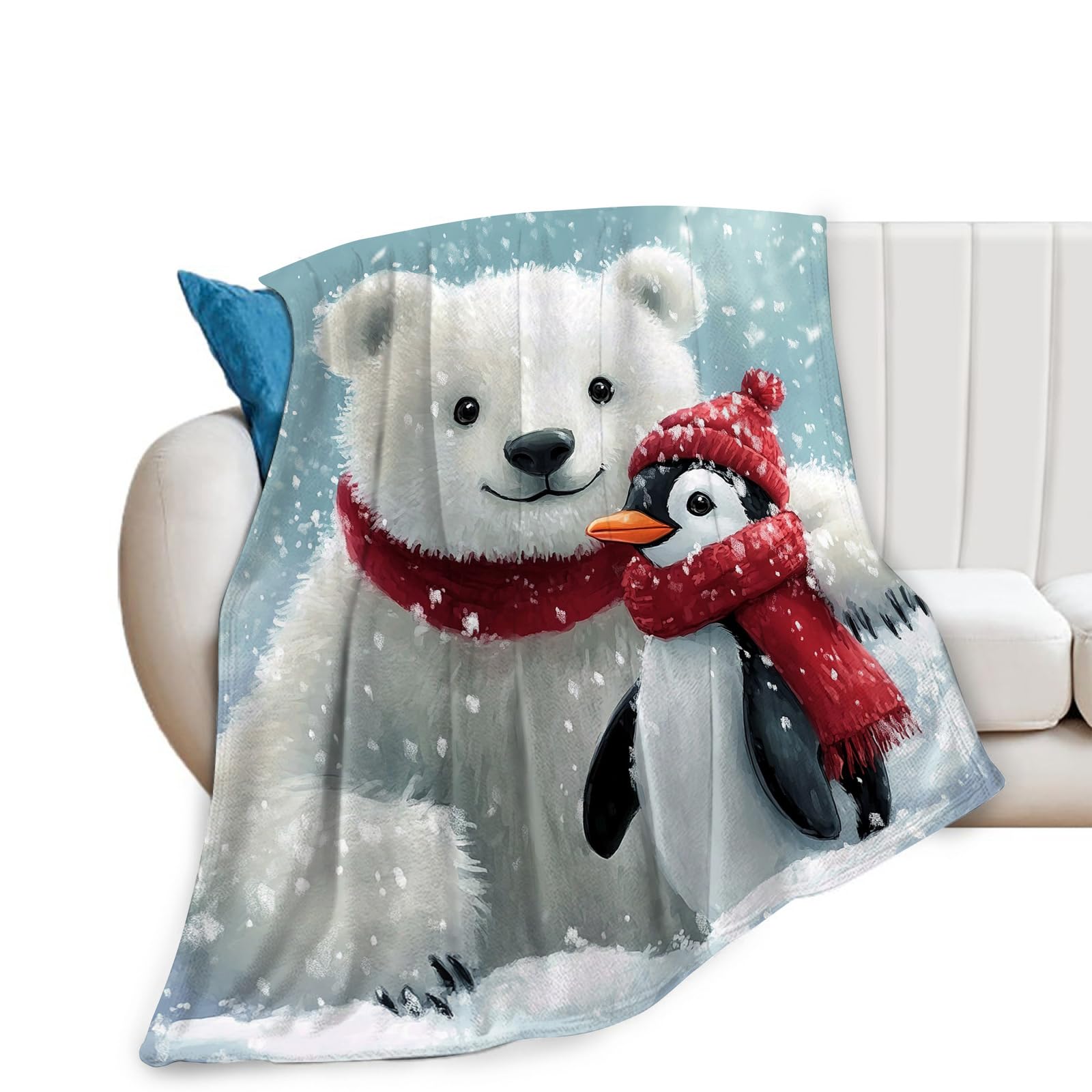 Polar Bear Blanket Penguin Throw Blankets for Girls Boys Women Men Gifts Plush Cozy Flannel Fleece Fuzzy Christmas Blanket for Bed Couch Sofa 50"X40"