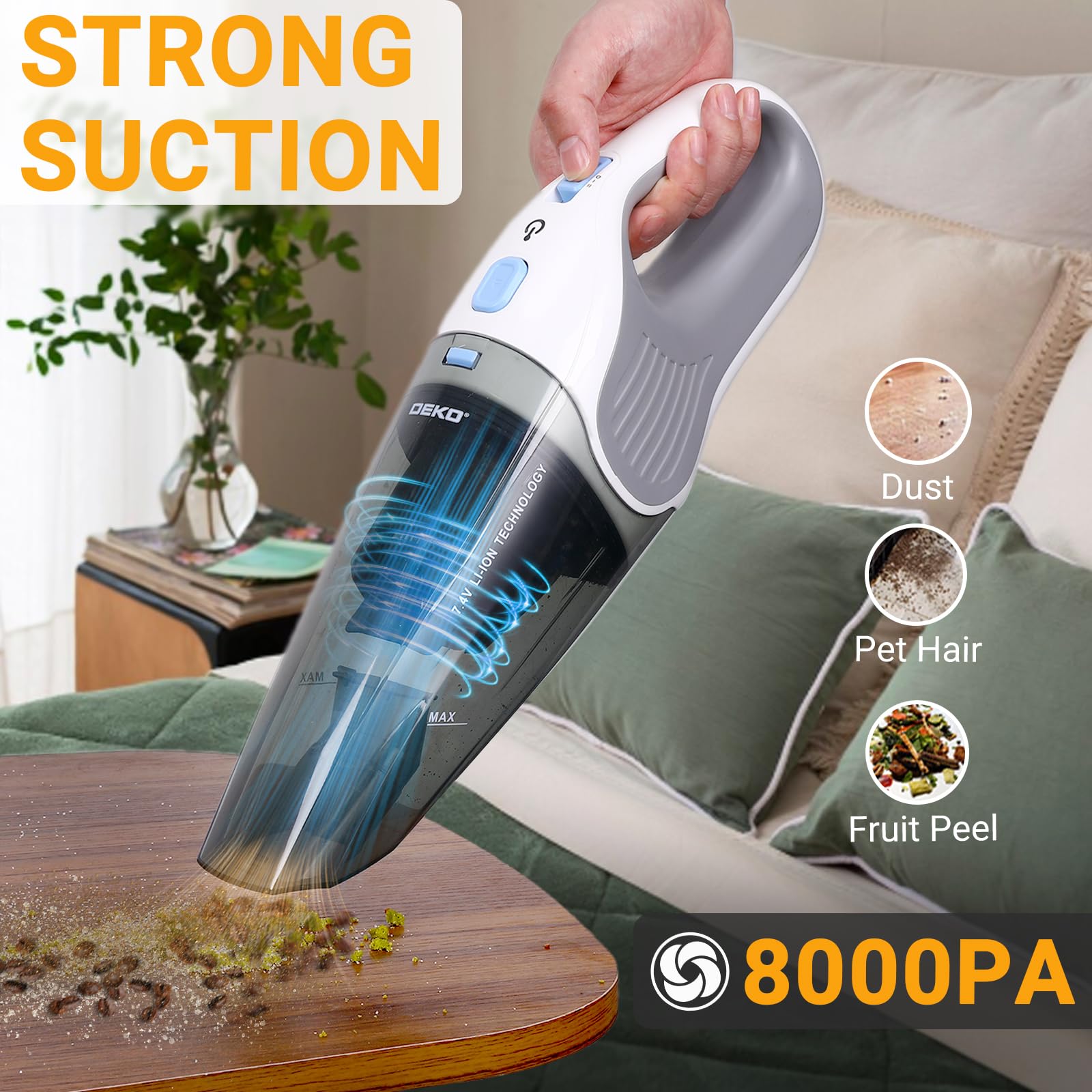 Aspiradora portátil de mano inalámbrica, pequeña recargable con potente succión de 8000 PA, aspiradora de automóvil con múltiples accesorios para limpiar el hogar, pelo de mascotas y 5