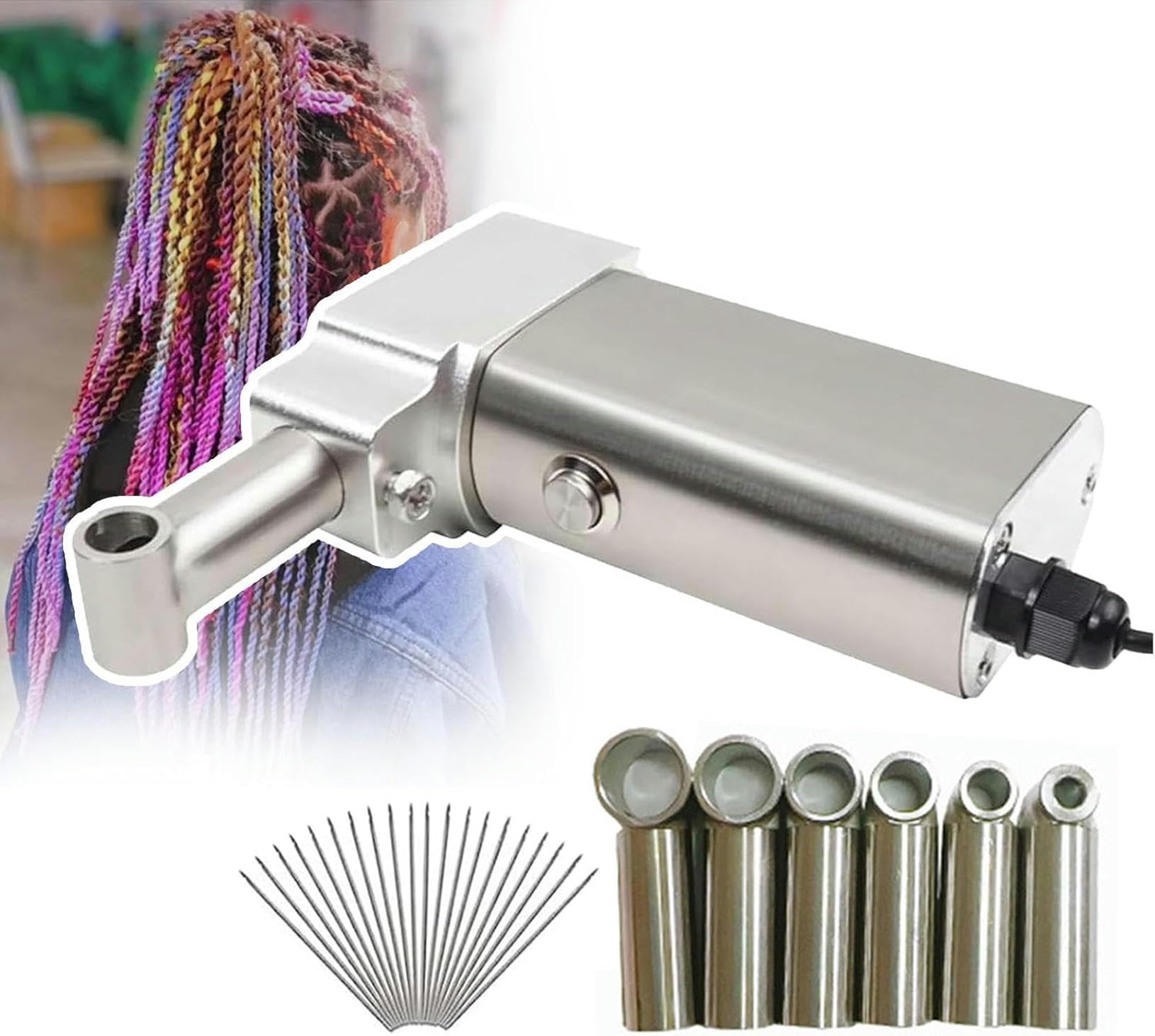 Máquina de rastas eléctrica portátil con 20 ganchos de crochet automáticos para pelo natural