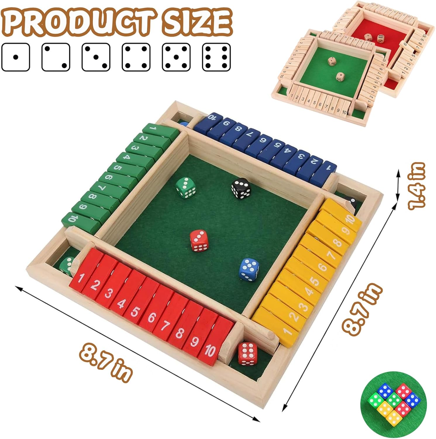  奇妙な箱を閉める木製サイコロボードゲーム、大人の子供のための2～4人用数学学習玩具、教室、自宅、パーティー、パブでの8つのサイコ