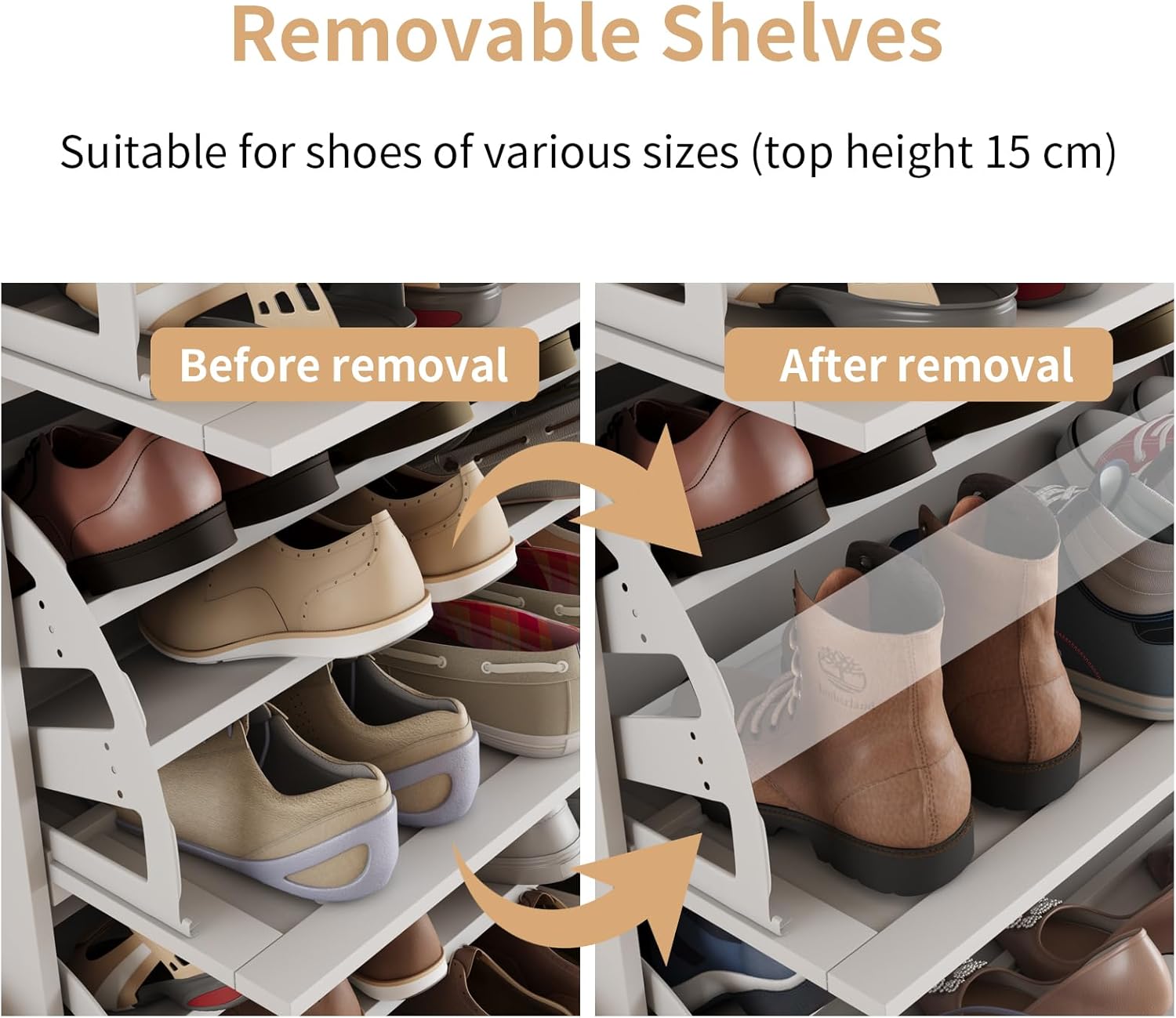 VOWNER Shoe Storage Cabinet with 3 Flip Drawers, Shoe Cabinet with 3-Tier Shoe Rack & Adjustable Shelves, Shoe Organizer for Entryway, Hallway, White