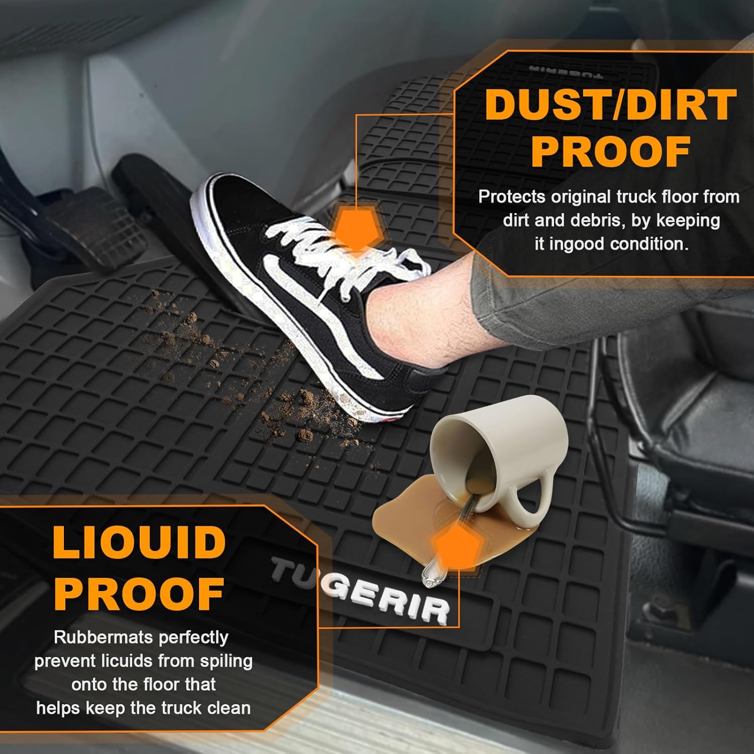 Floor Mats Fit for Kenworth T680 T880 W990S or Peterbilt 579 567 Trucks, Heavy-Duty All-Weather Non-Slip Black Rubber Floor Mats (3PCS)
