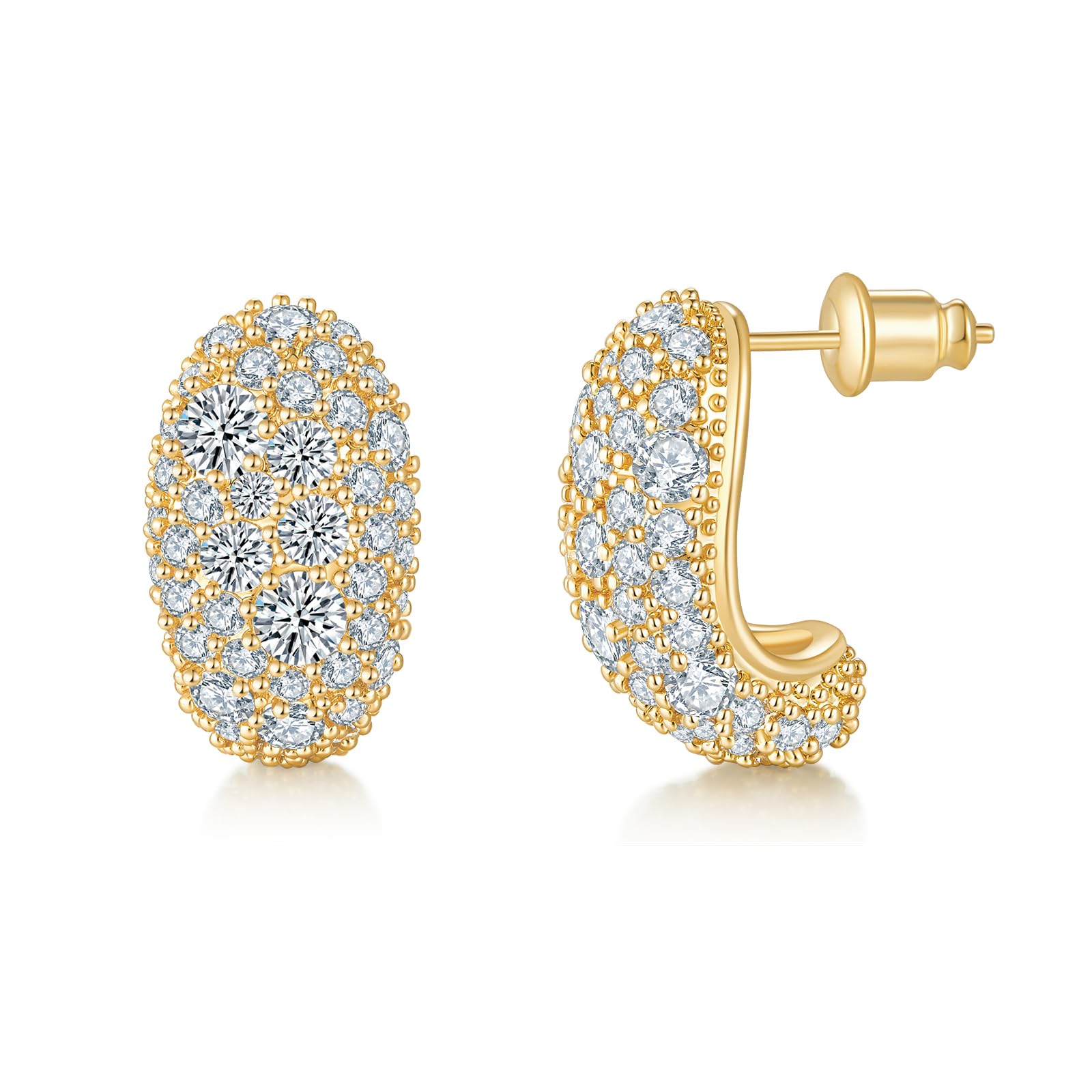 MINDDHA Teardrop Hoop Earrings for Women| 14K Gold Plated | Pave Sparkly Hoops | 925 Sterling Silver Post | Dome Huggie, Elegant Jewelry for Brides,