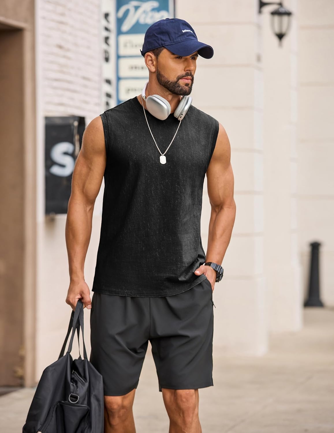 COOFANDY Men's Sleeveless Shirts Cotton Workout Tank Tops Casual Muscle Washed T Shirt Summer Beach Tee Loose Fit - Image 2