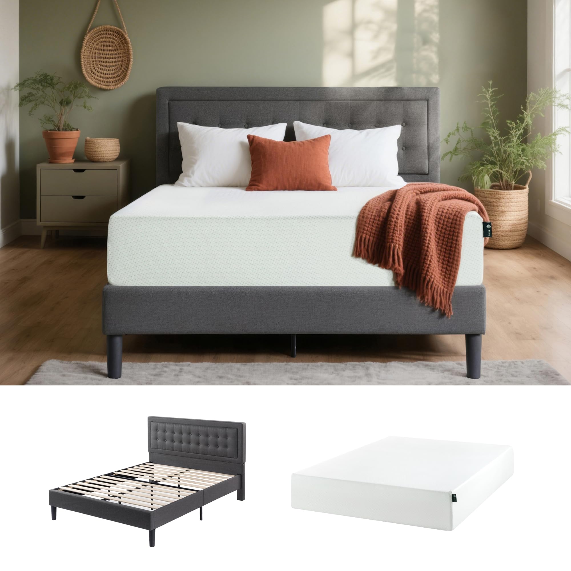 Amazon.com: Bundle of ZINUS 12 Inch Green Tea Memory Foam Mattress
