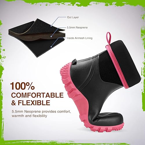 Miniatura 4 de TIDEWE Botas de goma para mujer, botas de lluvia aisladas de neopreno de 0.217 in con vástago de acero, botas de caza impermeables de media
