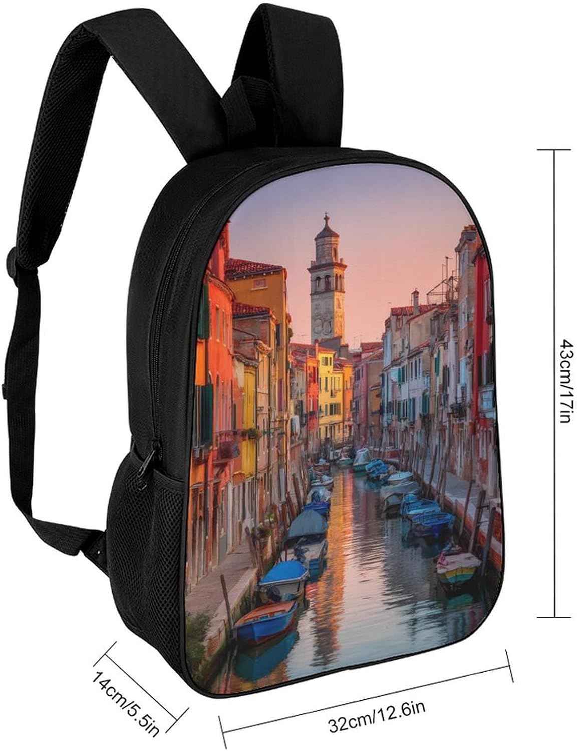 Canals Venice Italy Sunset 17In Travel Laptop Backpack Lightweight Hiking Business Shoulder Bag Gift for Men Women image 2