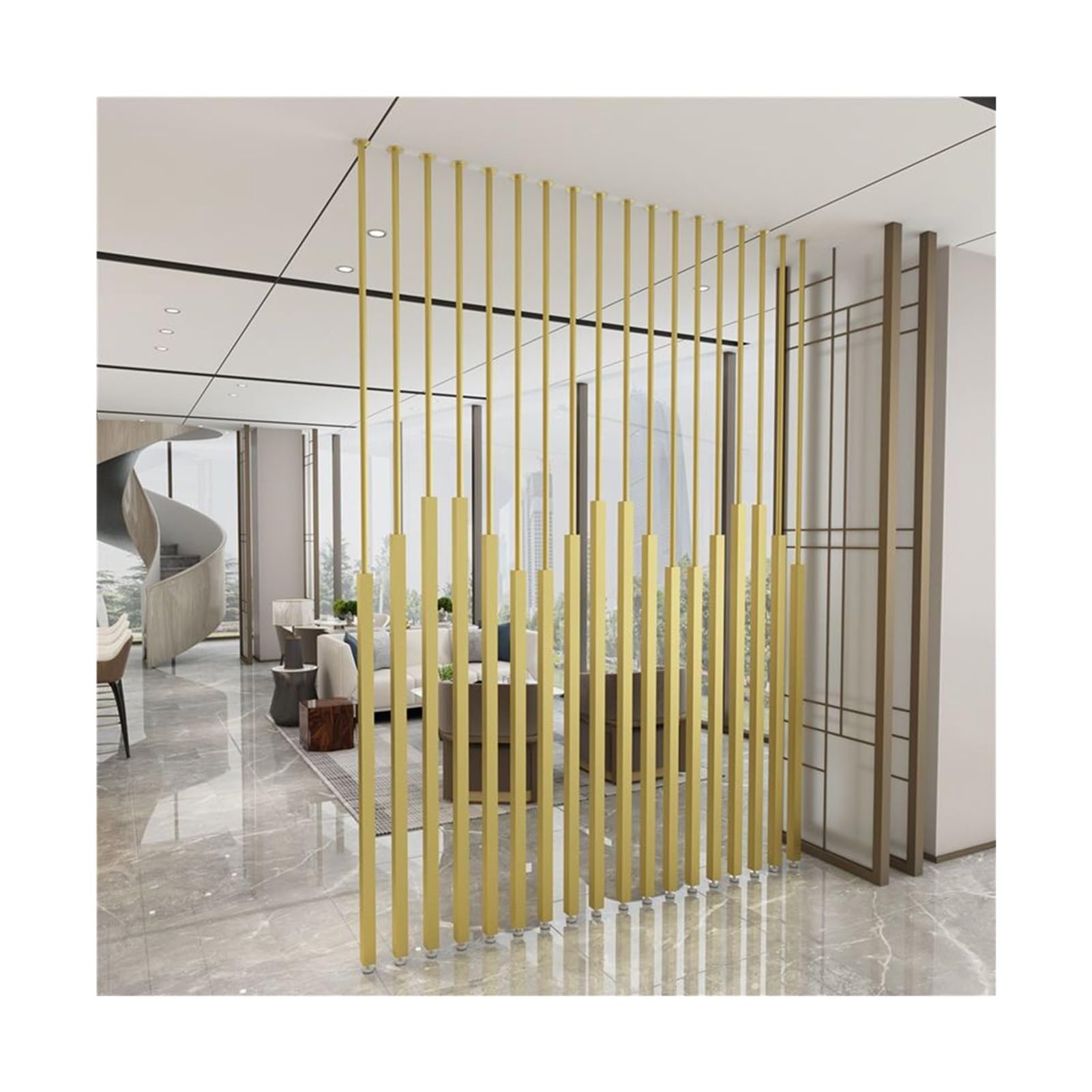 Écran d'intimité doré métallique au design architectural chic