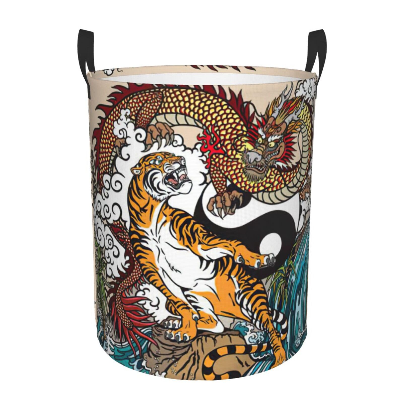 Panier à linge imprimé dragon et tigre, grand bac de rangement chambre haut de gamme