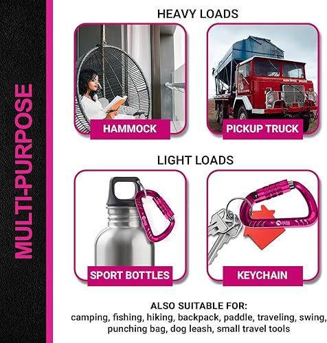 Vista 40 de 12kN (2697 lbs) Heavy Duty Carabiner Clips, for Securing Pets, Outdoor, Camping, Hiking, Hammock, Dog Leash Harness, Keychains