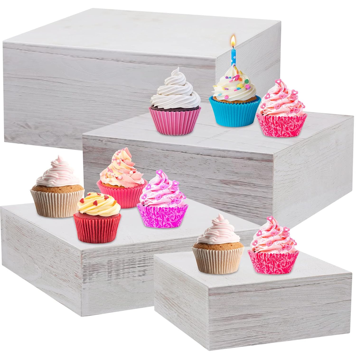 Amazon.com: Roowest Set of 4 Wood Display Risers Rustic Cupcake Stand ...