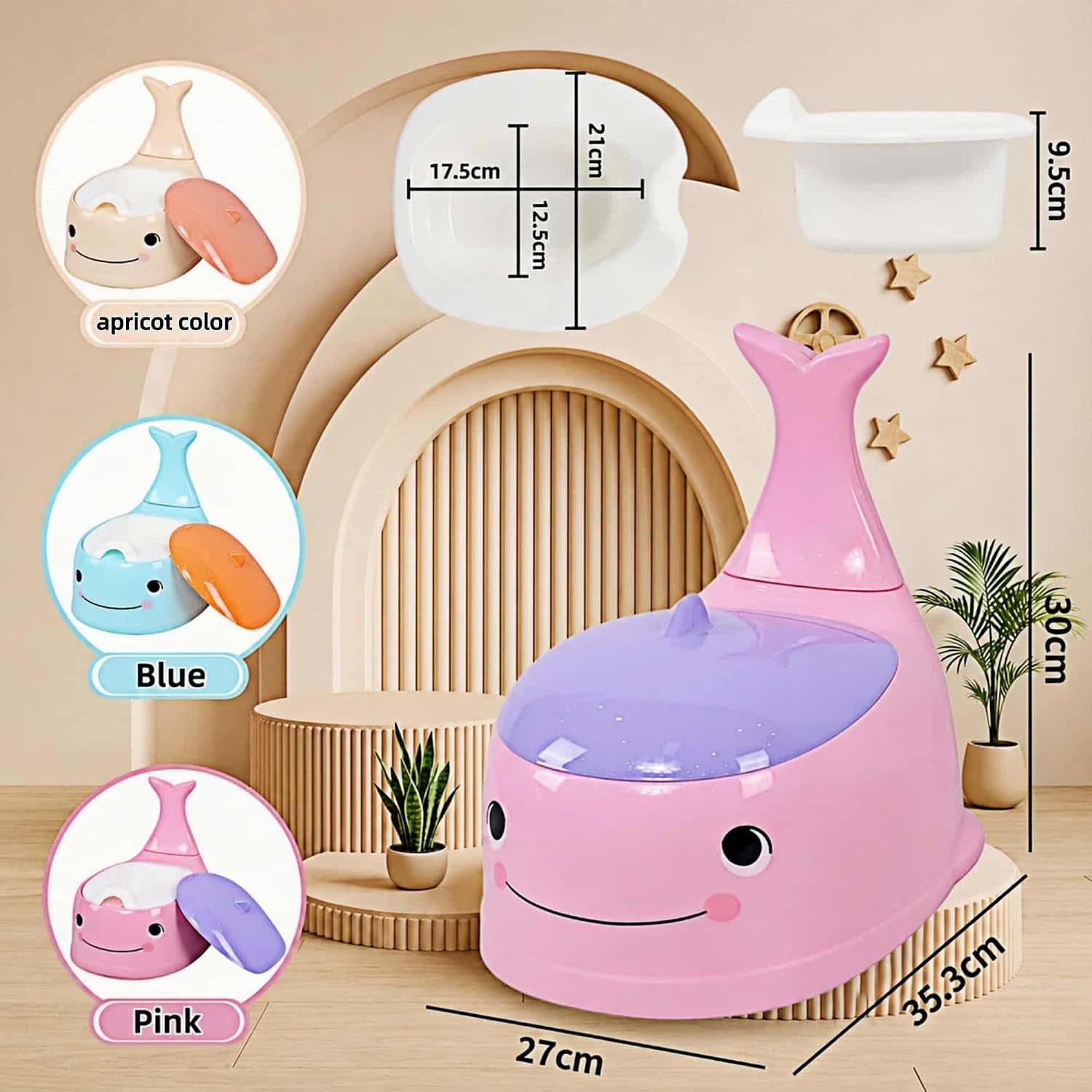 potty training toilet Baby Potty Training Toilet Seat for Toddlers，Whale Potty Chair with Lid, Back Support & Splash Guard, Non-Slip Kids Toilet Trainer for Boys Girls Ages 1-3 (Pink)