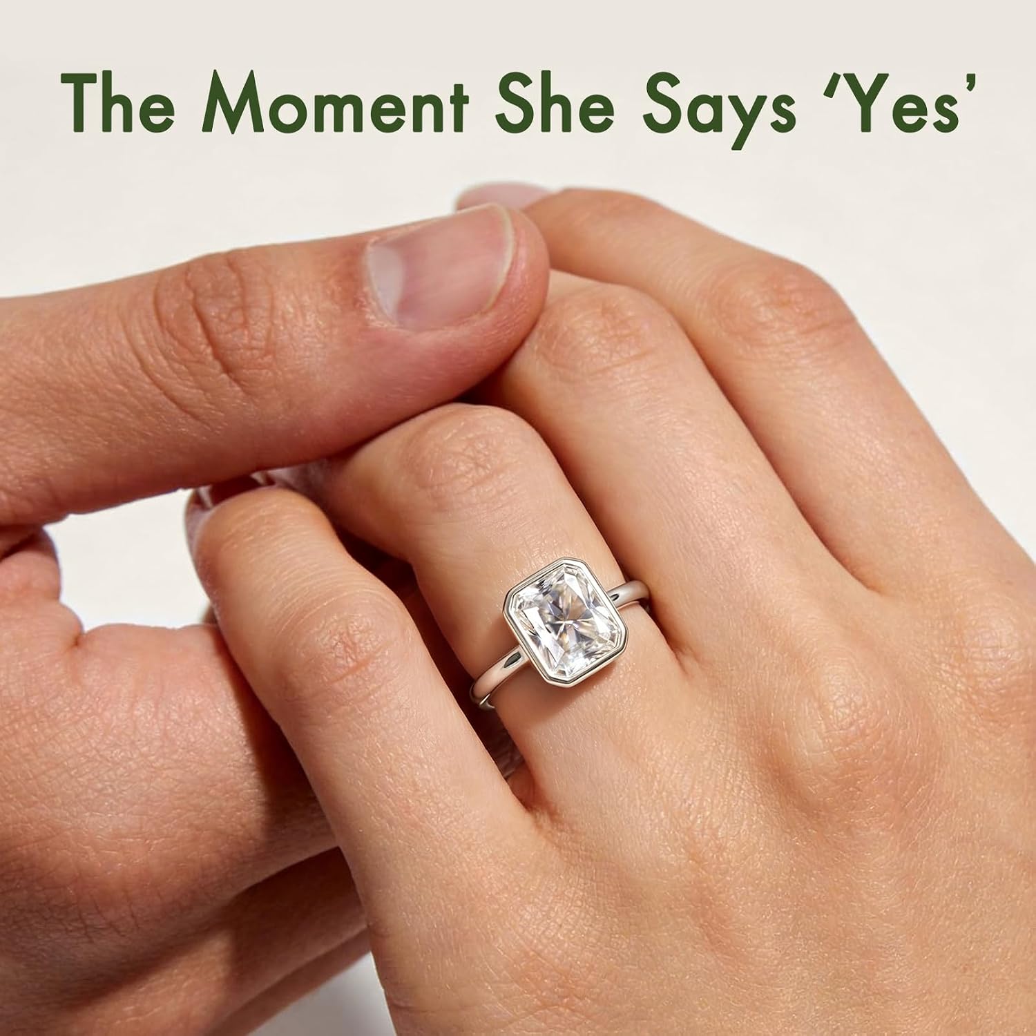 4CT Radiant Cut Moissanite Engagement Ring for Women, Bezel Set Solitaire D Color VVS1, Sterling Silver White/14K Gold Plated, Wedding Anniversary Promise Gift with Certificate