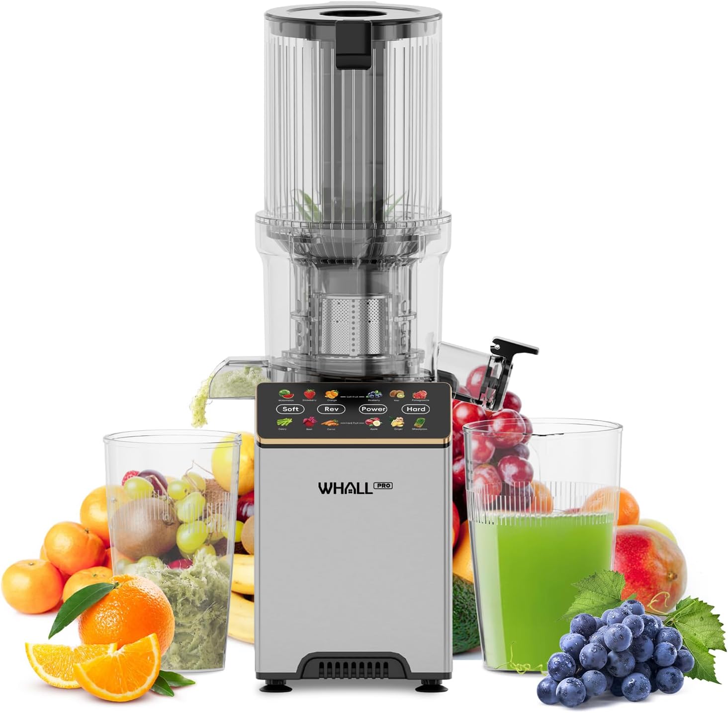 Cold Press Juicer, Touchscreen Juicer Machines with 4.5” Wide Feed Chute, Stainless Steel Masticating Juicers Easy to Clean, Ergonomic Operational Panel Design, High Juice Yield, Grey Cold Press Juicer, Touchscreen Juicer Machines with 4.5” Wide Feed Chute, Stainless Steel Masticating Juicers Easy to Clean, Ergonomic Operational Panel Design, High Juice Yield, Grey