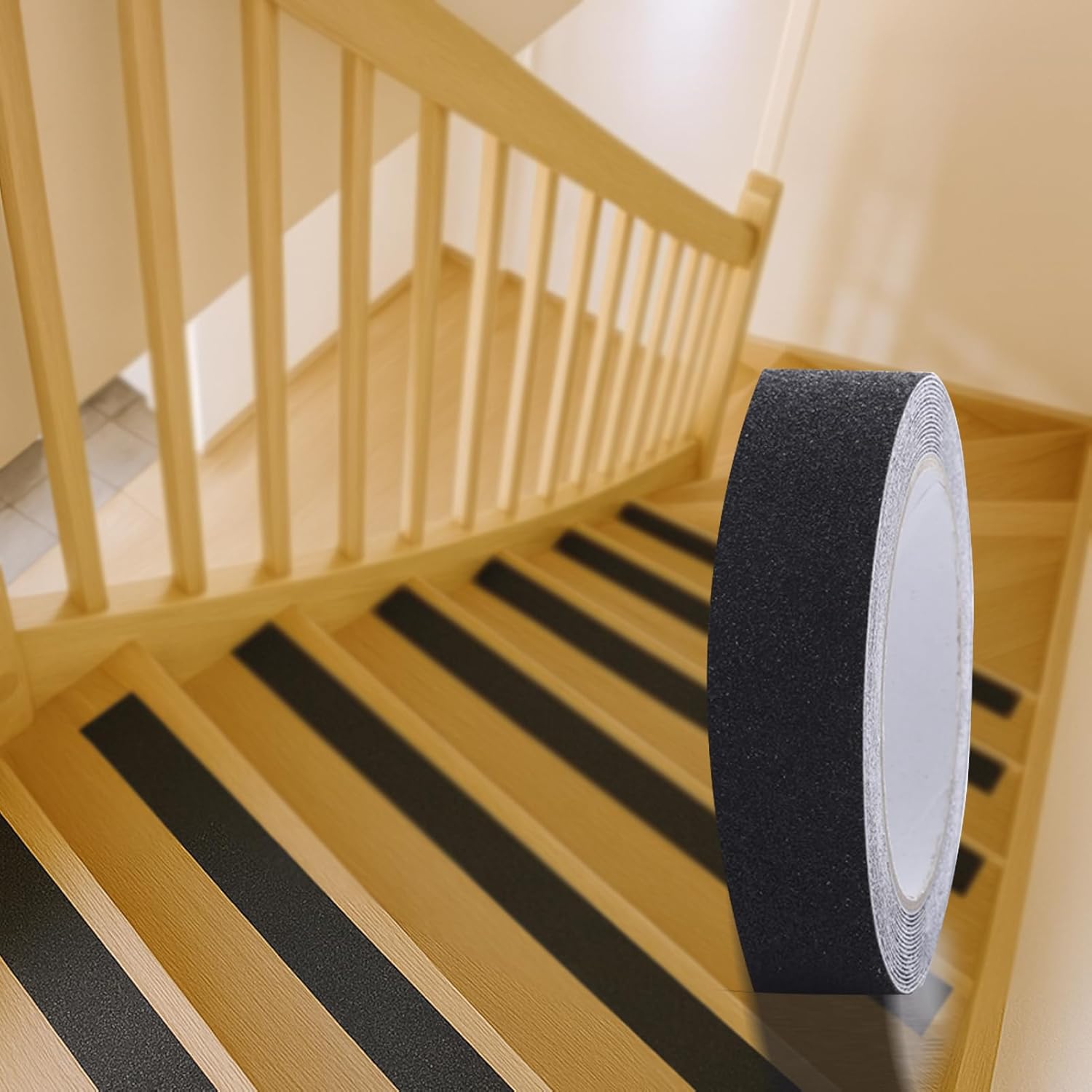 Anti Slip Traction Tape - 25mm x 16.4ft Black High Traction Friction Abrasive Adhesive for Stairs, Tread Step, Indoor, Outdoor