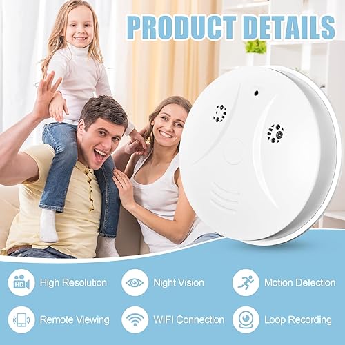 Miniatura 2 de Dispositivo de grabación de estilo detector de humo - Monitoreo de propiedades y equipos en interiores - Grabadora Wi-Fi 1080P