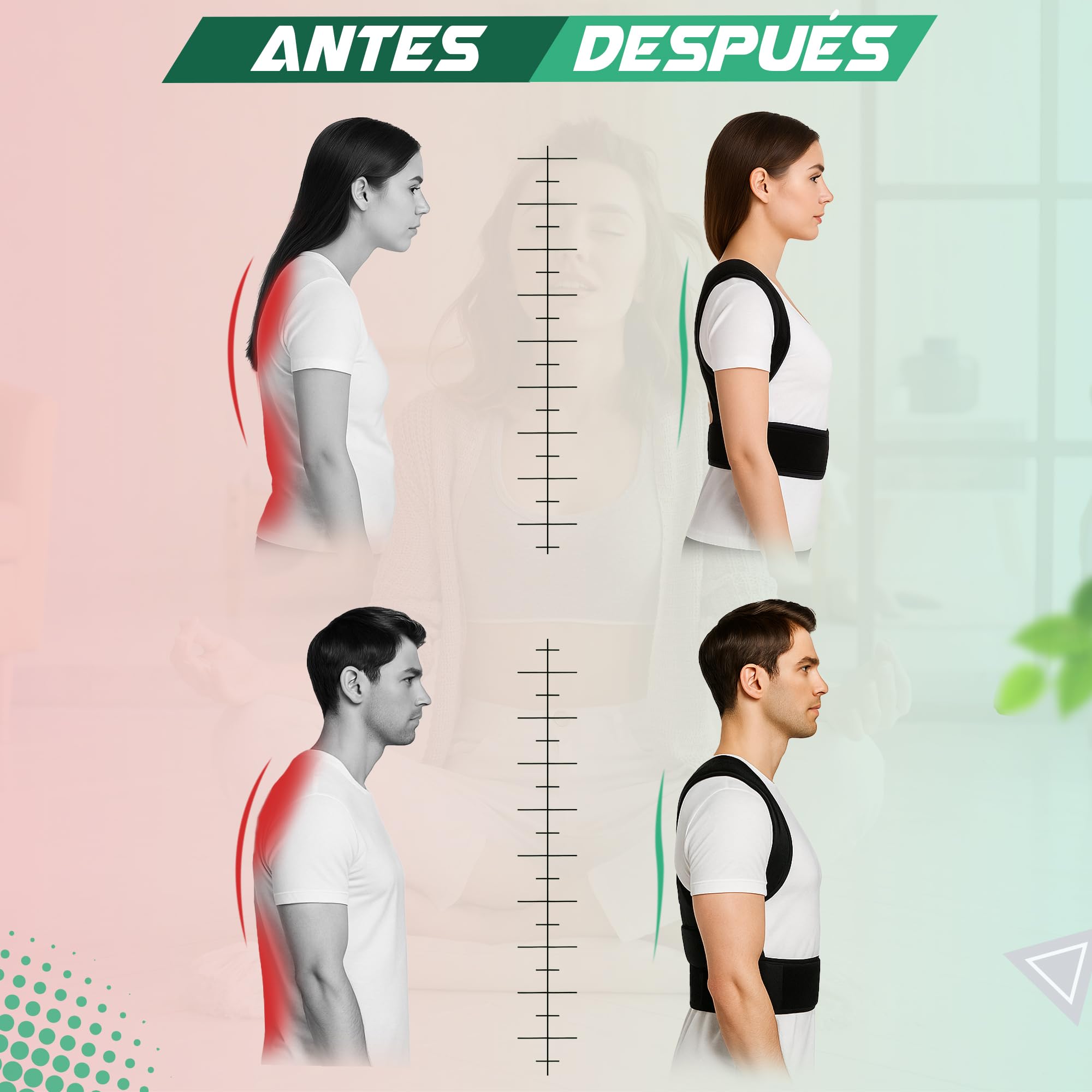Corrector de Postura Espalda y Hombros para Hombre y Mujer con Bolsa de Transporte. Espaldera Ajustable y Transpirable. Soporte Lumbar para Alivio del Dolor y Mejora de Higiene Postural. (M)