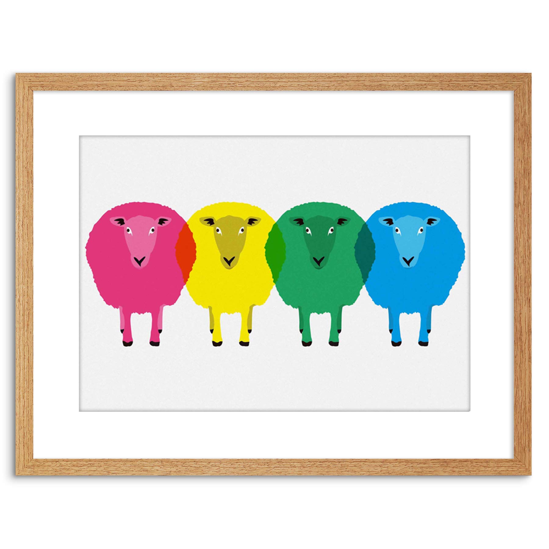 Wee Blue Coo Cute Colourful Cartoon Sheep Framed Framed Wall Art Print