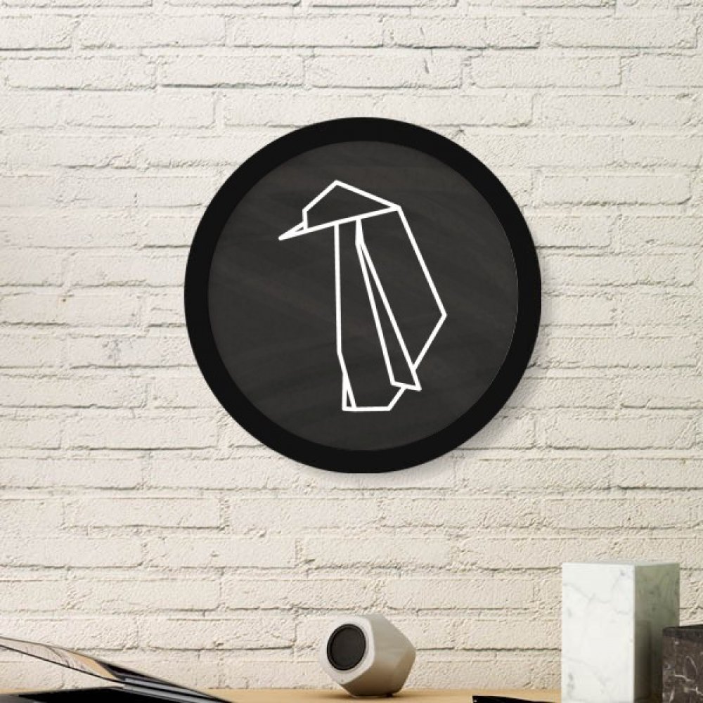 Cadre photo bois rond pingouin origami idée cadeau déco originale noir
