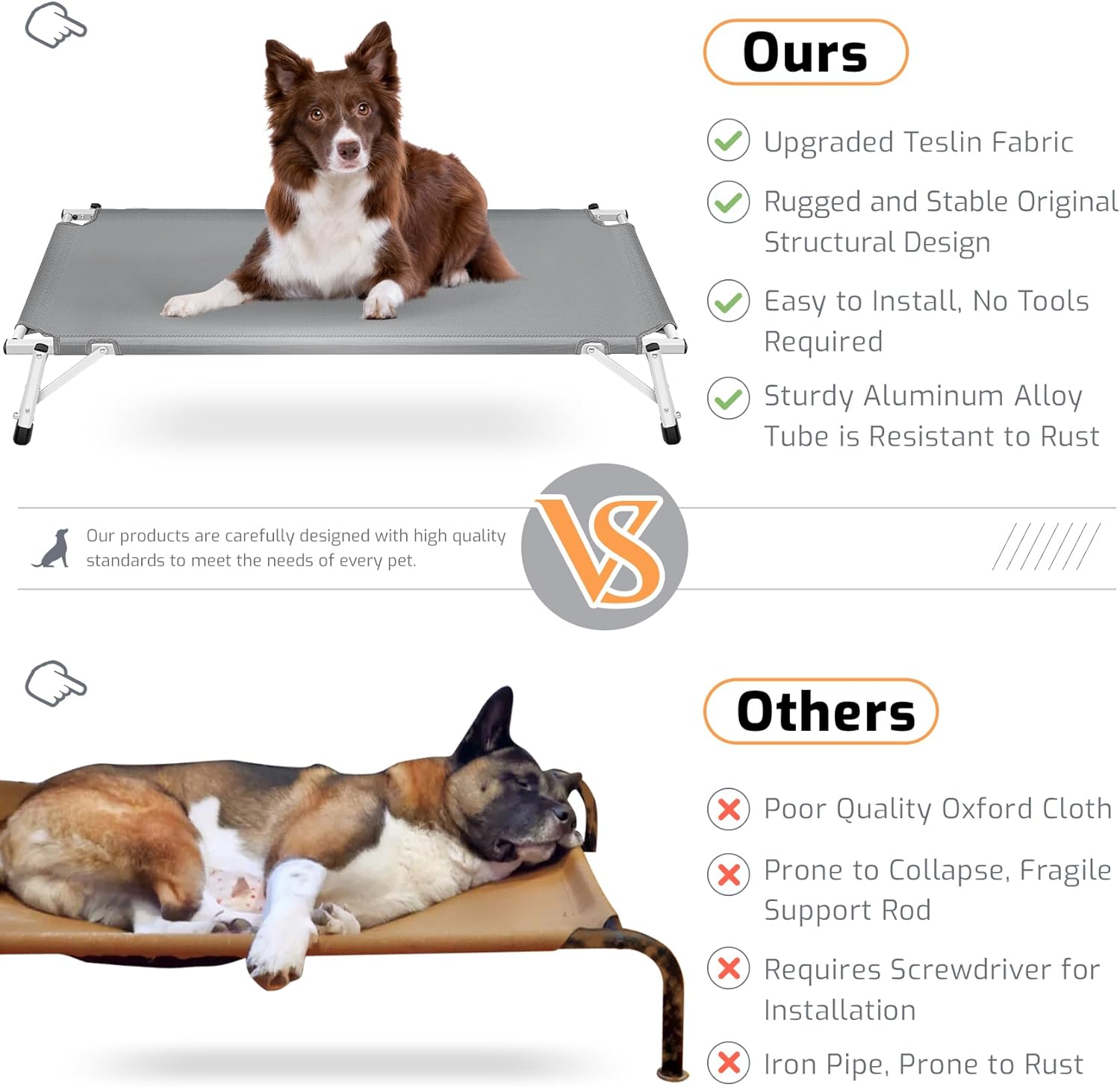 review Elevated Cooling Cots Dog Bed: Raised Outdoor & Indoor Pet Cot - Aluminum Frame and Durable Teslin Mesh Fabric - Unique Designed Chew Proof Dog Bed, Gray, XL