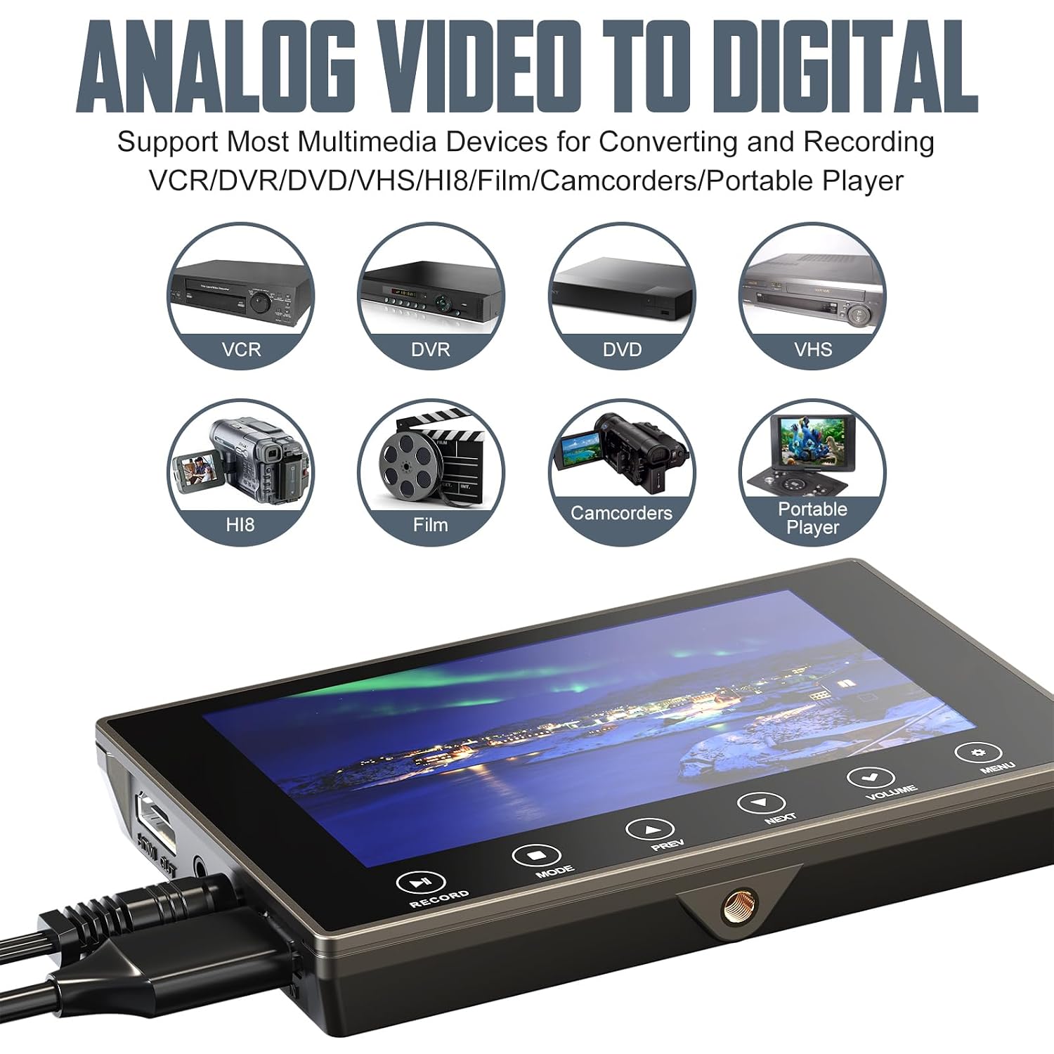 DigitPro VHS to Digital Converter 3.0, 5" Large Screen Video to Digital Converter, 4K HD Convert VCR HI8 8MM Tapes VHS Player DVD Camcorder Mini DV Cassette Tape Analog to Digital