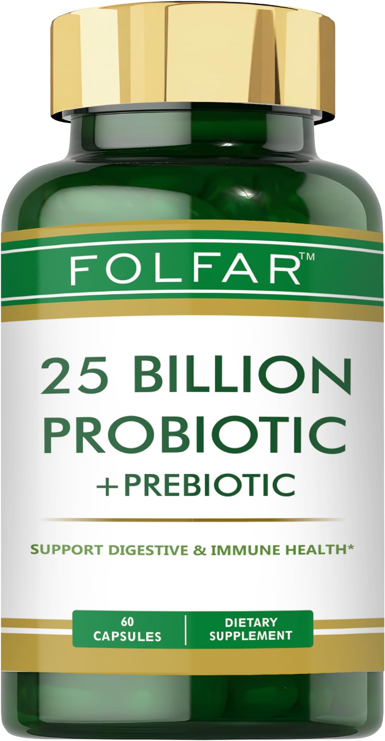 Folfar 25 Billion CFU Probiotic + Prebiotic - 60 Capsules| Supports Digestive & Immune Health| Promotes Gut Balance, Enhanced Nutrient Absorption & Overall Wellness| Helps Reduce Bloating & Discomfort