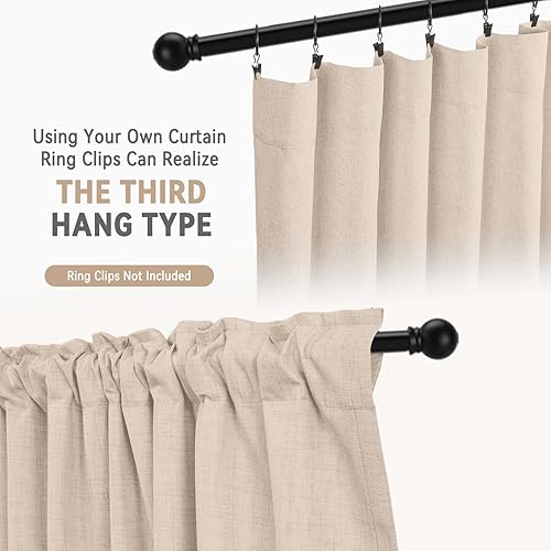 Miniatura 4 de 100% Blackout Shield Cortinas opacas con textura de lino de 63 pulgadas de largo, con pestaña trasera, bolsillo para barra, aislamiento térmico para