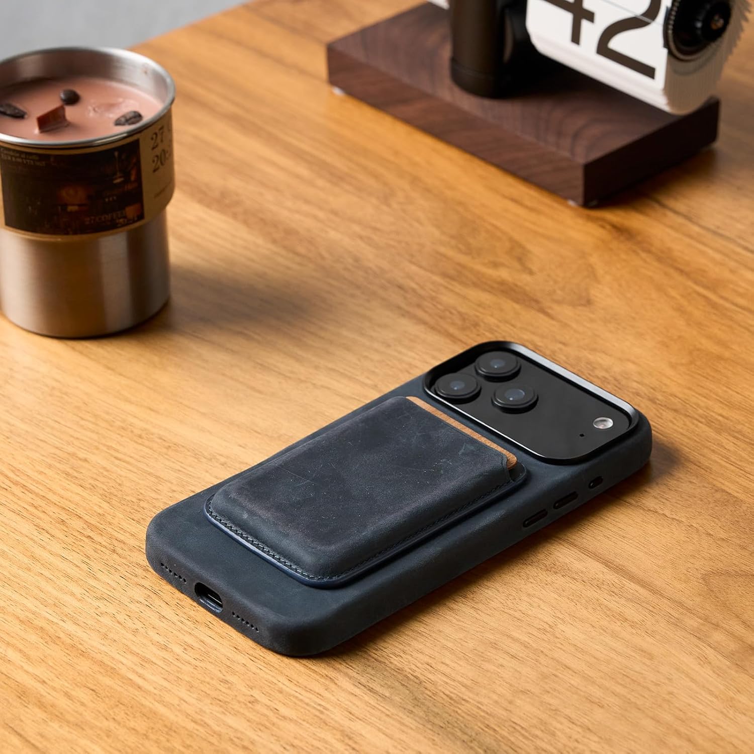RustBend Leather Phone Case for iPhone 17 Pro Max 6.9", Battle-Worn Vintage Finish, Rugged Luxury, Compatible with MagSafe Wireless Charging, Handmade Crazy Horse Leather (Navy Blue)