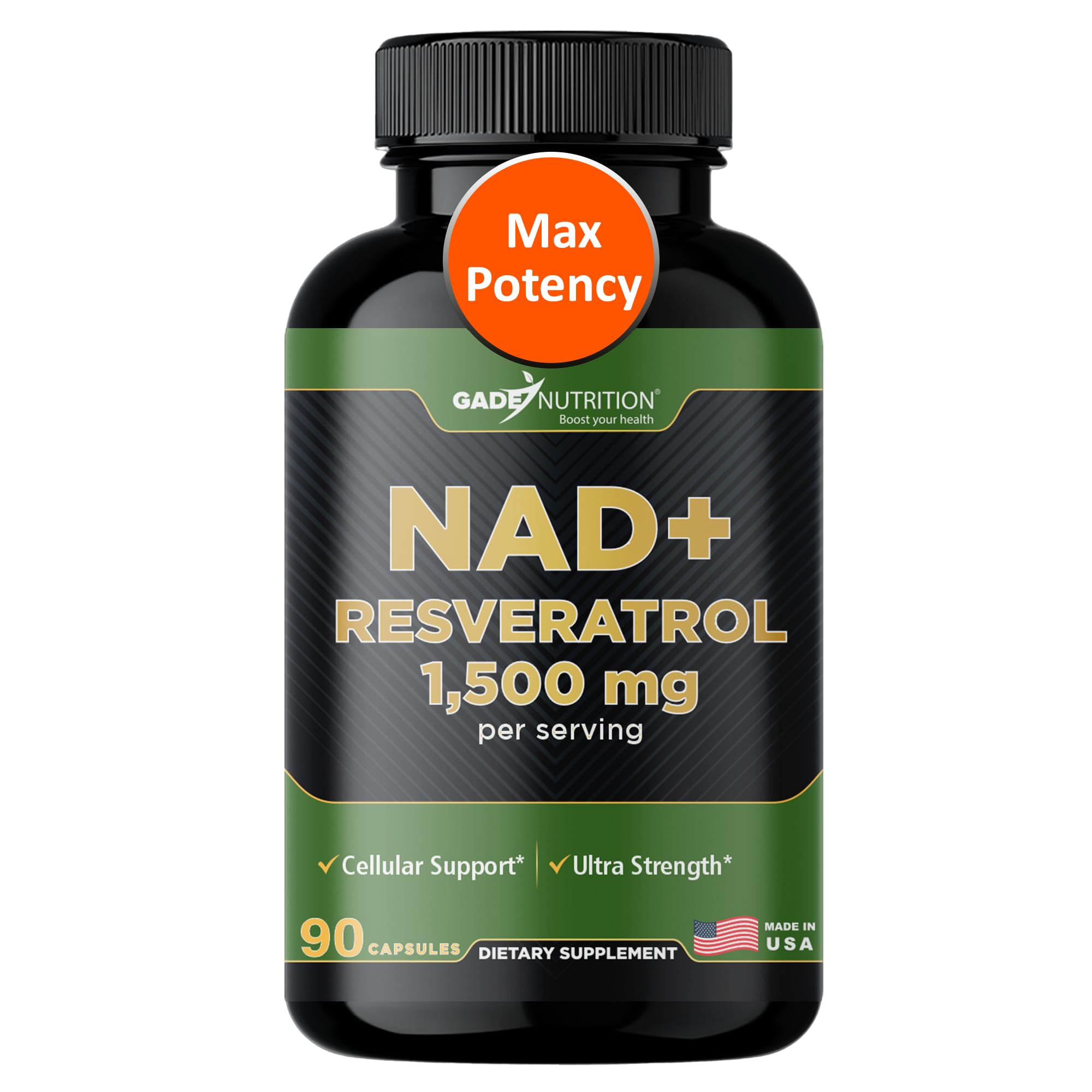 Gade Nutrition NAD Supplement with Resveratrol | Nicotinamide Plus in Capsules Made in USA | Antioxidant Healthy Aging Supplement